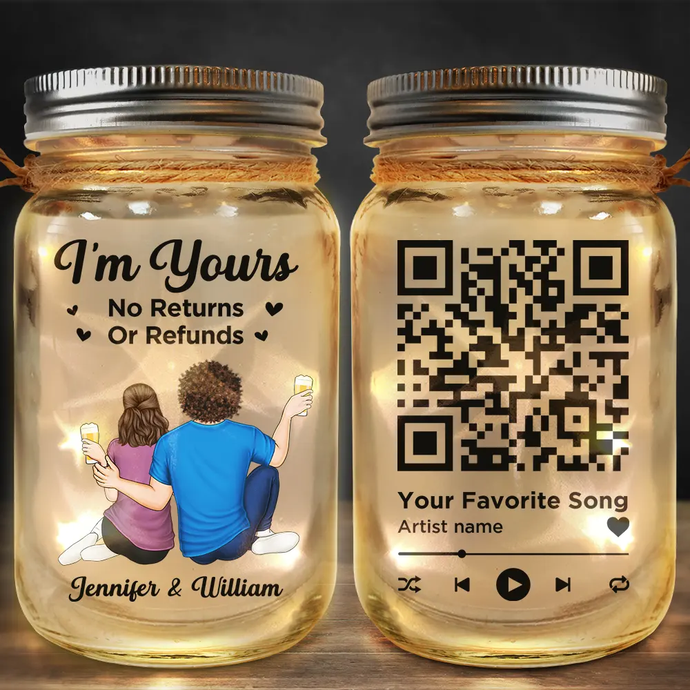 Couples, Gift For Couples - Couple Favorite Song I'm Yours No Returns QR Code - Personalized Mason Jar Light