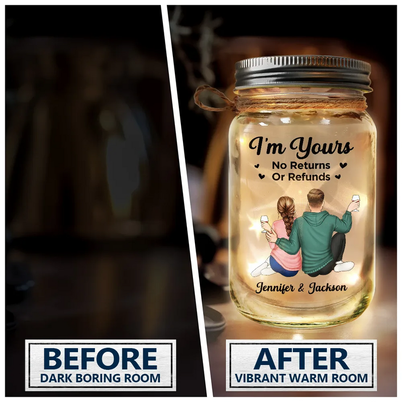 Couples, Gift For Couples - Couple Favorite Song I'm Yours No Returns QR Code - Personalized Mason Jar Light
