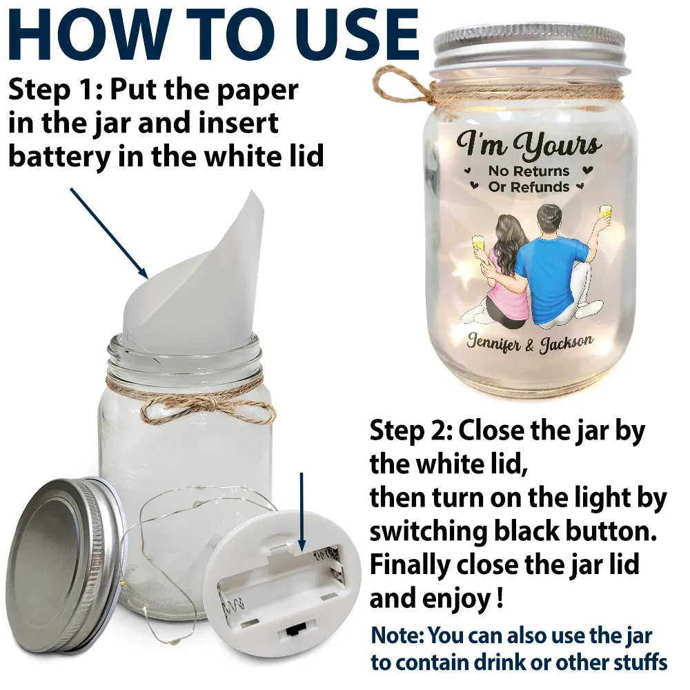 Couples, Gift For Couples - Couple Favorite Song I'm Yours No Returns QR Code - Personalized Mason Jar Light