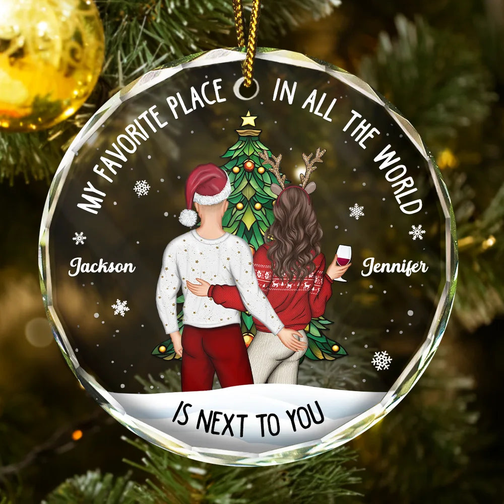 Christmas Backview My Favorite Place In All The World - Personalized Glass Ornament