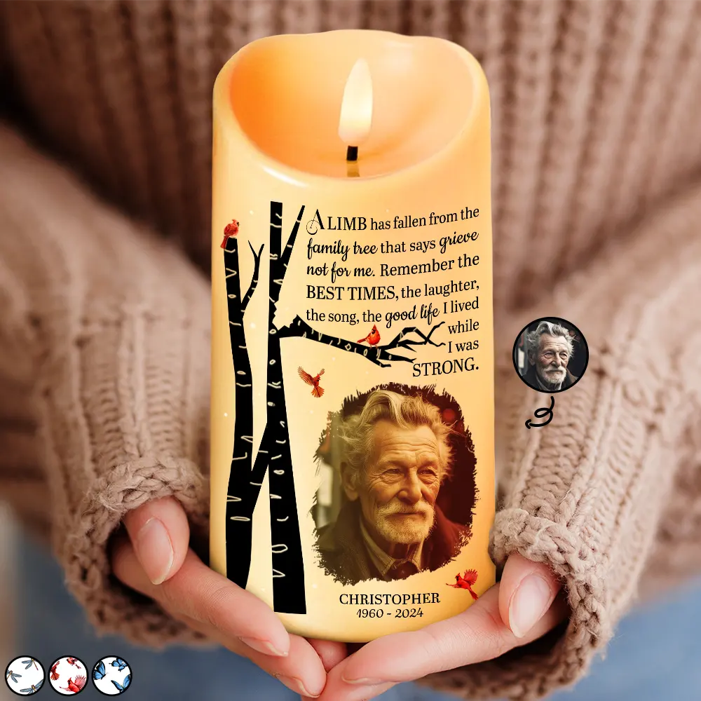 Memorial,Custom Photo,Gift For Wife,Gift For Husband,Gift For Grandma,Gift For Father,Gift For Mother,Gift For Grandpa,Gift For Grandparents,Parents,Gift For Daughter,Gift For Son,Gift For Sibling,Gift For Sisters,Gift For Brothers,Family,Sad,Christmas - Custom Photo Memorial A Limb Has Fallen - Personalized Flameless LED Candle