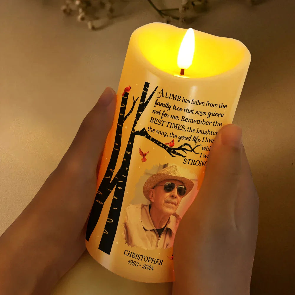 Memorial,Custom Photo,Gift For Wife,Gift For Husband,Gift For Grandma,Gift For Father,Gift For Mother,Gift For Grandpa,Gift For Grandparents,Parents,Gift For Daughter,Gift For Son,Gift For Sibling,Gift For Sisters,Gift For Brothers,Family,Sad,Christmas - Custom Photo Memorial A Limb Has Fallen - Personalized Flameless LED Candle