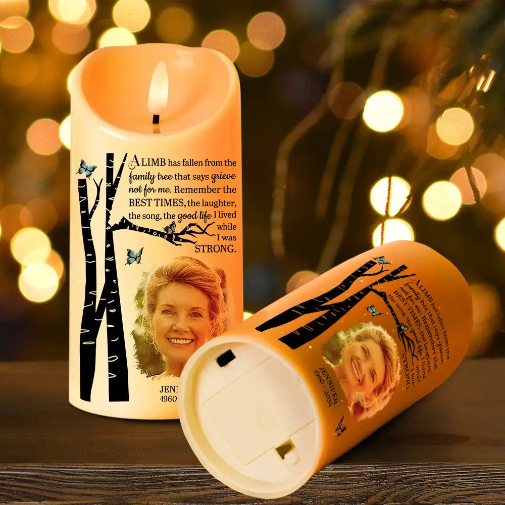 Memorial,Custom Photo,Gift For Wife,Gift For Husband,Gift For Grandma,Gift For Father,Gift For Mother,Gift For Grandpa,Gift For Grandparents,Parents,Gift For Daughter,Gift For Son,Gift For Sibling,Gift For Sisters,Gift For Brothers,Family,Sad,Christmas - Custom Photo Memorial A Limb Has Fallen - Personalized Flameless LED Candle