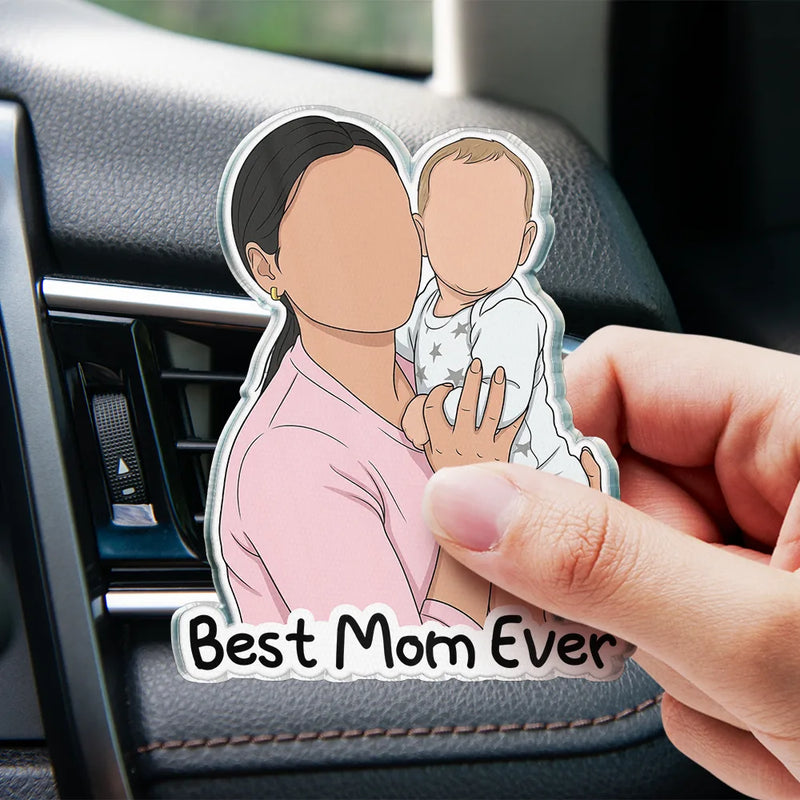 Gift For Husband,Gift For Wife,Parents,Gift For Father,Gift For Mother,Gift For Grandpa,Gift For Grandma,Happy,Non-Eng,Photo - Faceless Portrait - Custom Photo Faceless Portrait Best Dad Mom Ever - Personalized Acrylic Car Vent Clip