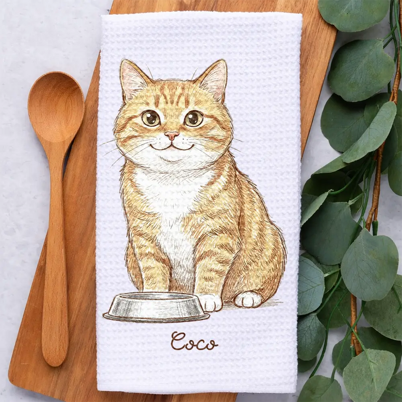 Photo - Colored Pencil ,Non-Eng,Happy,Dog Lovers,Pet Lovers,Cat Lovers - Custom Photo Colored Pencil Sketch Funny Dog Cat Pet - Personalized Kitchen Towel