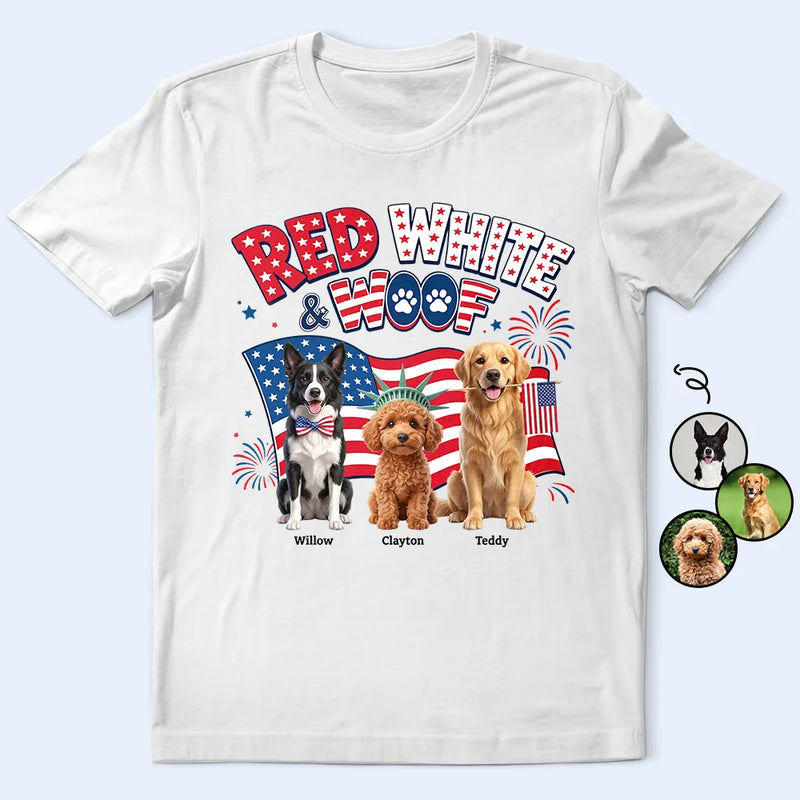 America 250th,Custom Photo,Independence Day,Art Design,Pet Lovers,Playful,Photo - US Theme Accessories 3D Cartoon - Custom Photo 3D Cartoon With US Accessories Red White Woof - Personalized T Shirt