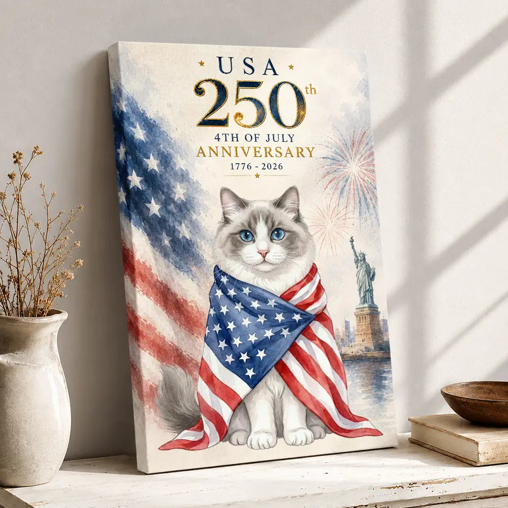 America 250th,Custom Photo,Independence Day,Art Design,Pet Lovers,Playful,Photo - US Theme Accessories Watercolor - Custom Photo Watercolor With US Accessories 250th Anniversary Fourth Of July - Personalized Poster