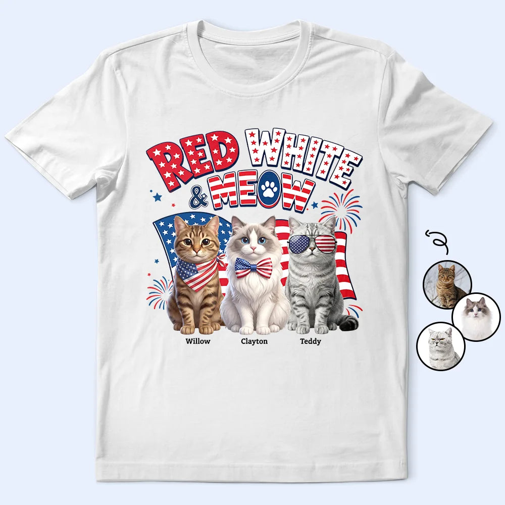 America 250th,Custom Photo,Independence Day,Art Design,Pet Lovers,Playful,Photo - US Theme Accessories 3D Cartoon - Custom Photo 3D Cartoon With US Accessories Red White Meow - Personalized T Shirt