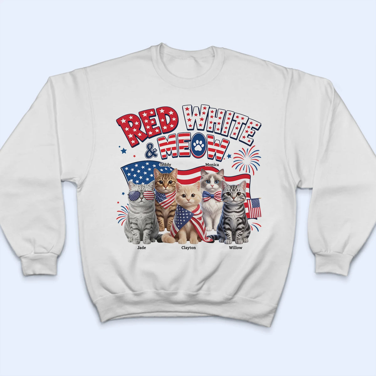 America 250th,Custom Photo,Independence Day,Art Design,Pet Lovers,Playful,Photo - US Theme Accessories 3D Cartoon - Custom Photo 3D Cartoon With US Accessories Red White Meow - Personalized T Shirt
