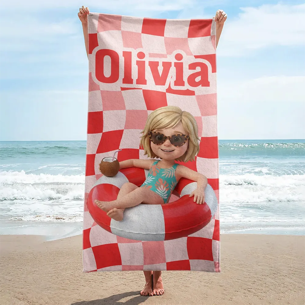 Summer, Family, Playful - Poolside Beach Vacation Family Pet Kid - Personalized Beach Towel