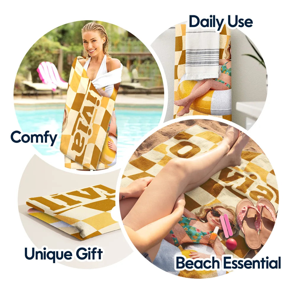 Summer, Family, Playful - Poolside Beach Vacation Family Pet Kid - Personalized Beach Towel