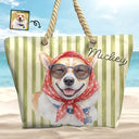 Custom Photo, Art Design, Summer, Pet Lovers, Playful, Photo - Watercolor Summer Pet With Accessories - Custom Photo Watercolor Pet With Summer Accessories Pet Portrait - Personalized Beach Bag