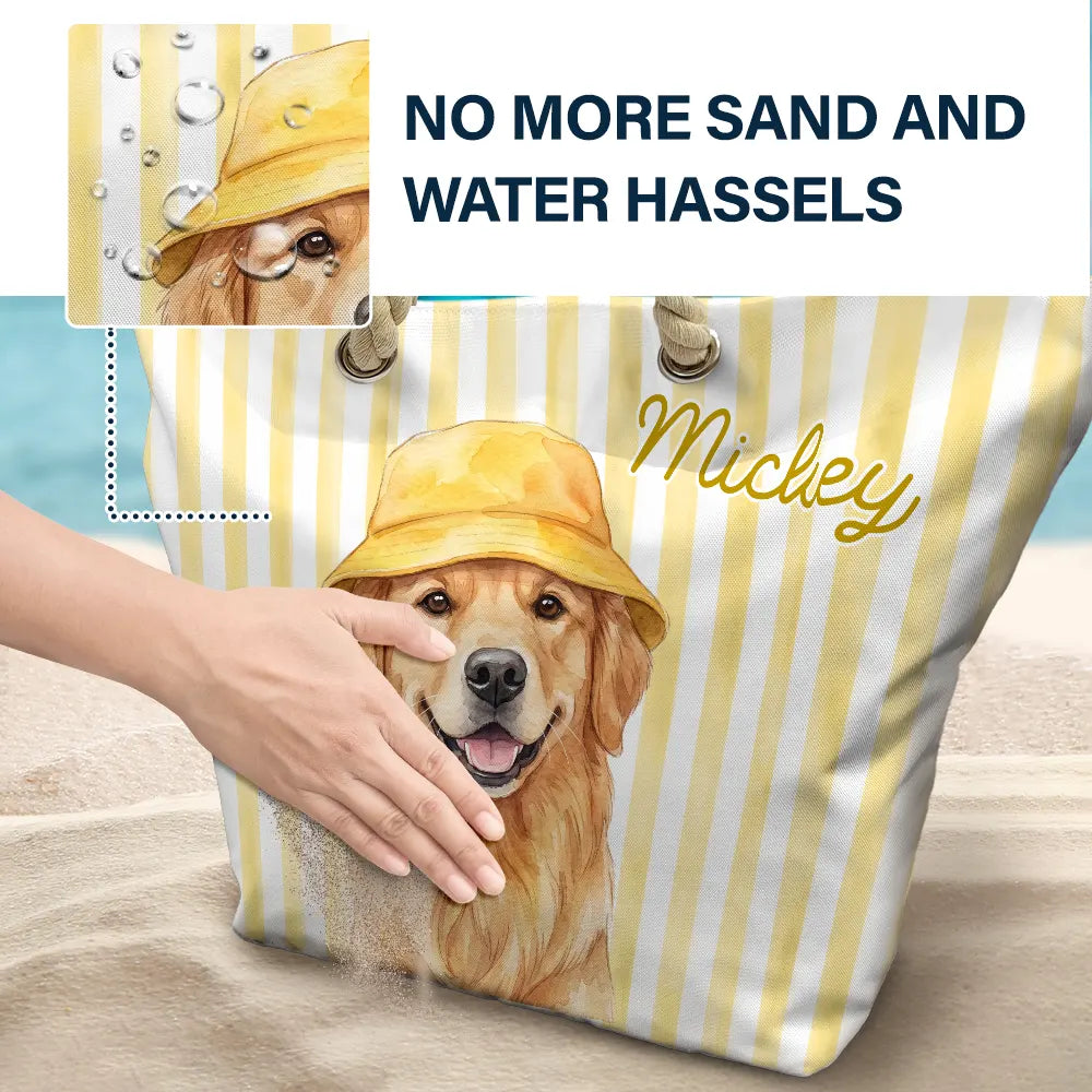 Custom Photo, Art Design, Summer, Pet Lovers, Playful, Photo - Watercolor Summer Pet With Accessories - Custom Photo Watercolor Pet With Summer Accessories Pet Portrait - Personalized Beach Bag