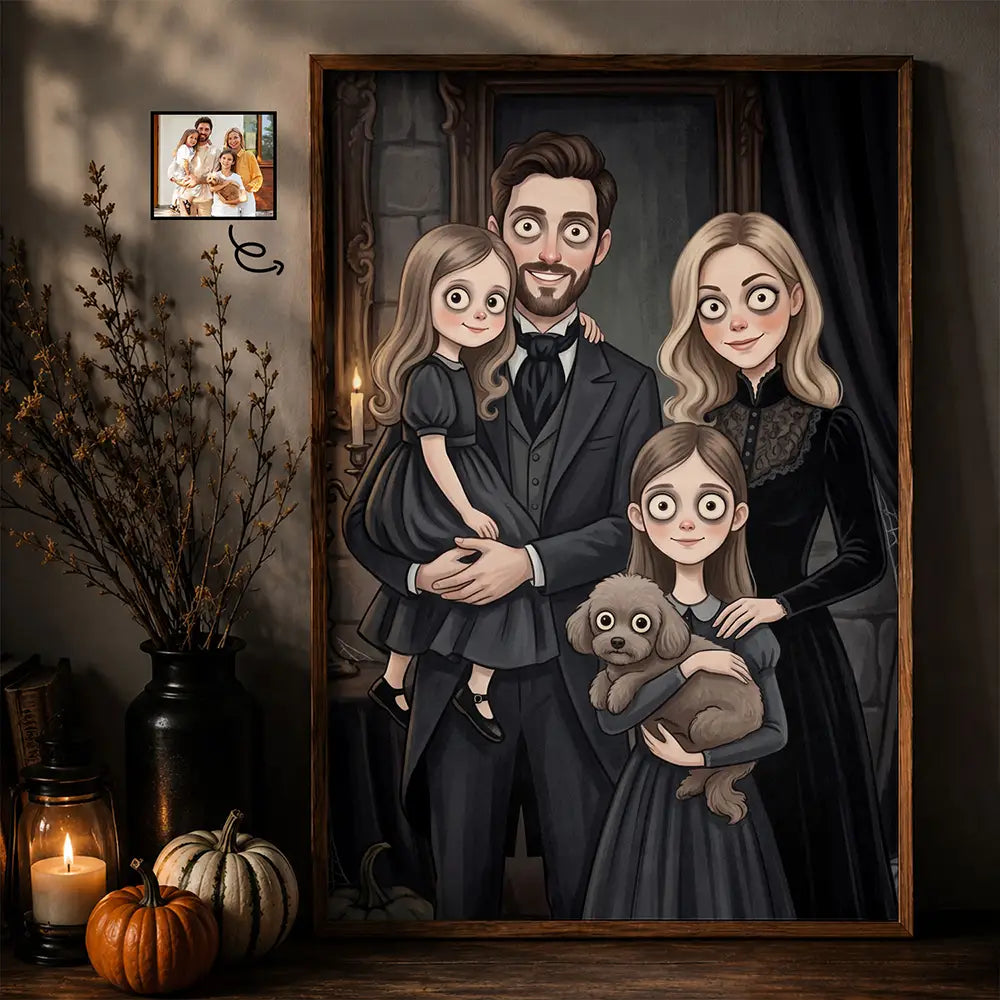 Top Market,Art Design,Playful,Halloween,Family,Photo - Gothic Portrait Art - Custom Photo Gothic Portrait Art Family Couple Pet Lovers - Personalized Poster