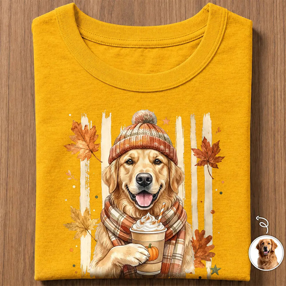 Custom Photo Watercolor Pet With Autumn Accessories Autumn Cute Portrait Dog Cat - Personalized T Shirt