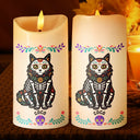 Top Market,Art Design,Playful,Halloween,Pet Lovers,Photo - Hispanic Mexican Flowers Pet - Custom Photo Hispanic Pet Day Of The Dead - Personalized Flameless LED Candle