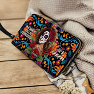 Art Design,Confident,Halloween,Gift For Yourself,Hispanic,Photo - Mexican Skull Woman Man - Custom Photo Sugar Skull Always Chingona Sometimes Cabrona But Never Pendeja Hispanic - Personalized Leather Long Wallet