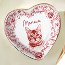 Art Design,Cozy,Pet Lovers,Photo - Porcelain Art Style - Custom Photo Single-Color Watercolor Loving Dog Cat Pet Portrait - Personalized Ring Dish