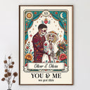 Art Design,Halloween,Romantic,Gift For Couples,Photo - Skeleton Day Of The Dead - Custom Photo Sugar Skull Cartoon Couple Till Death Do Us Part - Personalized Poster