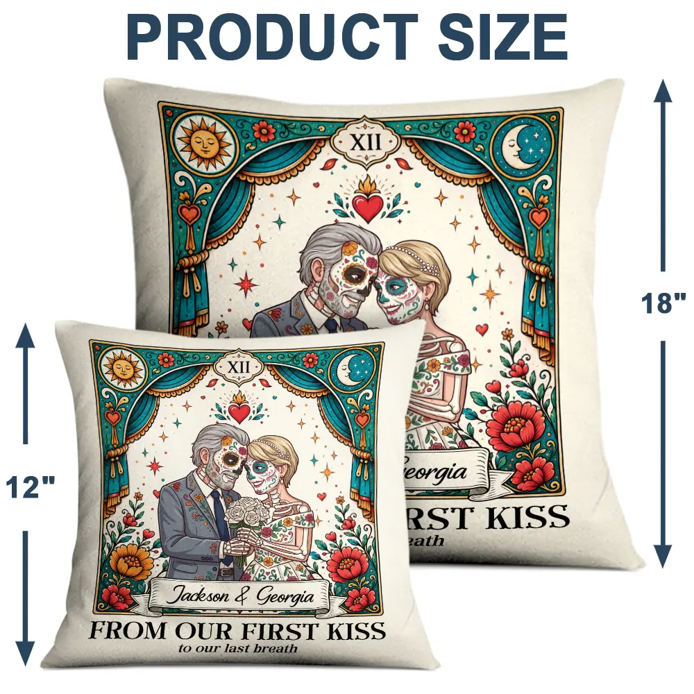 Art Design,Halloween,Romantic,Gift For Couples,Photo - Skeleton Day Of The Dead - Custom Photo Sugar Skull Cartoon - Personalized Pillow