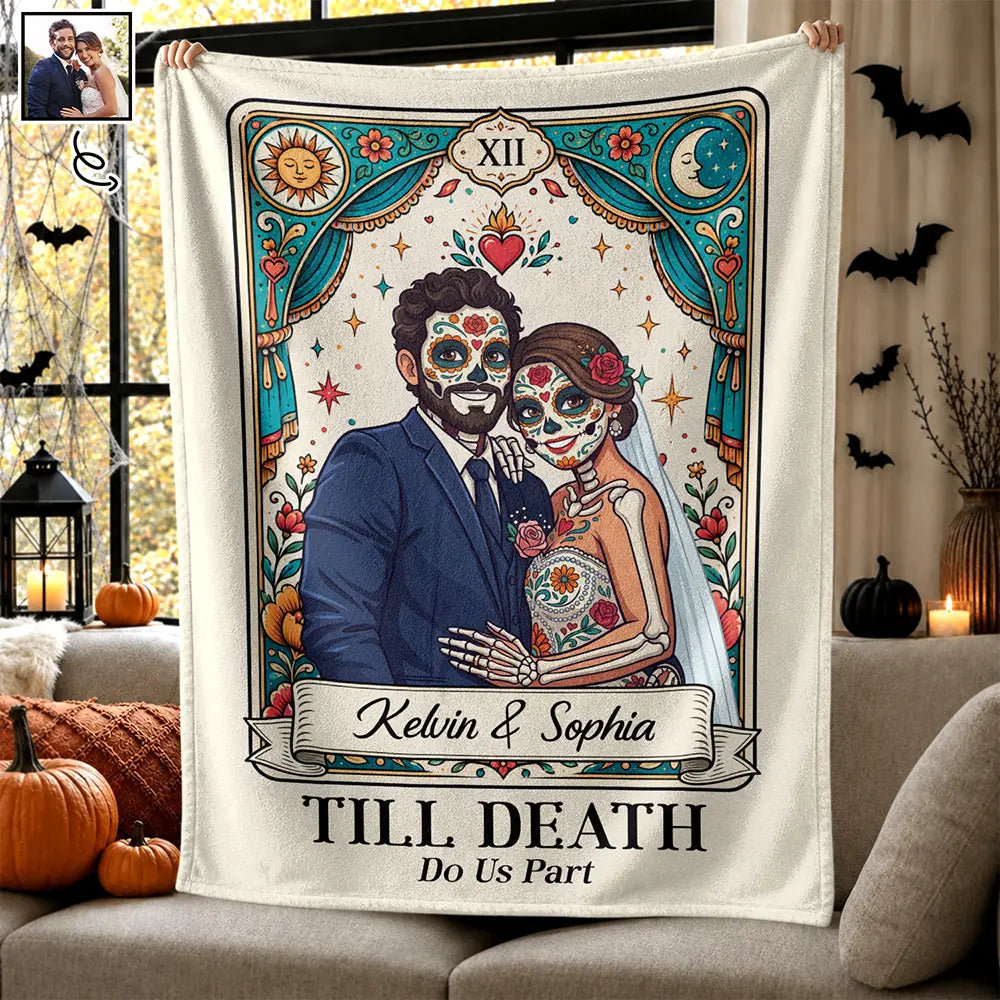 Custom Photo Sugar Skull Cartoon - Personalized Fleece Blanket, Sherpa Blanket
