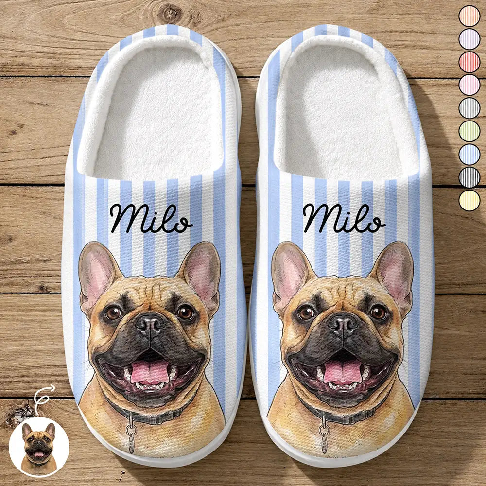 Custom Photo Vivid Watercolor Art Happy Dog Cat Pet Stripe - Personalized Fluffy Slippers