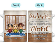 Tasse blanche personnalisée avec inscription « Besties Chibi » et « Liberty autour de l'alcool »