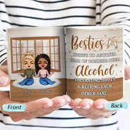 Tasse blanche personnalisée avec inscription « Besties Chibi » et « Liberty autour de l'alcool »