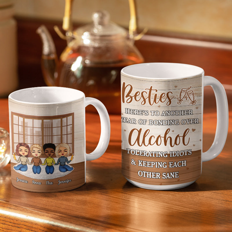 Tasse blanche personnalisée avec inscription « Besties Chibi » et « Liberty autour de l'alcool »