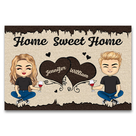 Paillasson personnalisé « Couple Chibi Home Sweet Home »