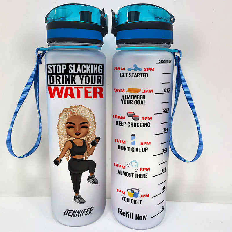 Gym Bottle Lifing Chibi Girl With Goals - Personalized Custom Water Tracker Bottle