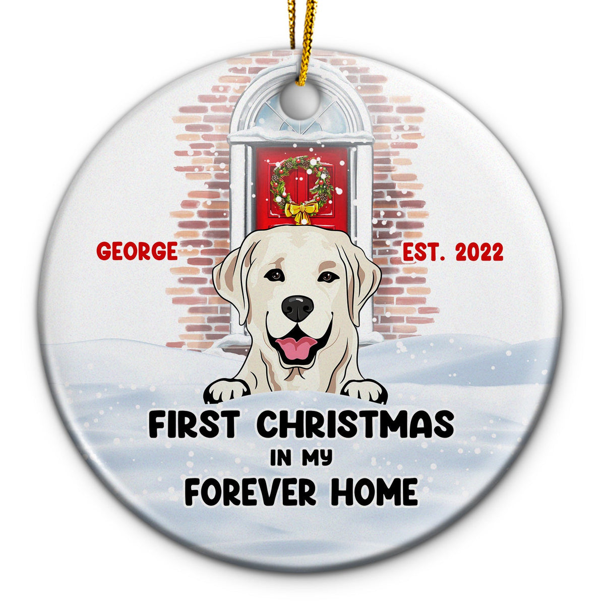 Ma maison pour toujours - Cadeau de Noël pour les amoureux des chiens et des chats - Ornement en céramique personnalisé en forme de cercle