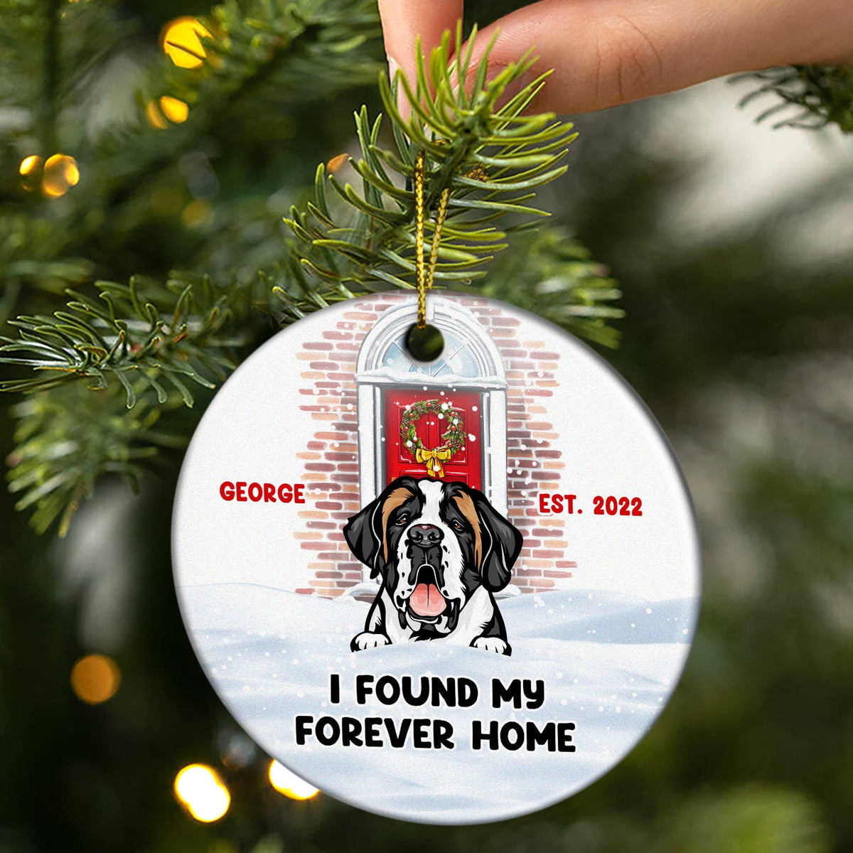 Ma maison pour toujours - Cadeau de Noël pour les amoureux des chiens et des chats - Ornement en céramique personnalisé en forme de cercle