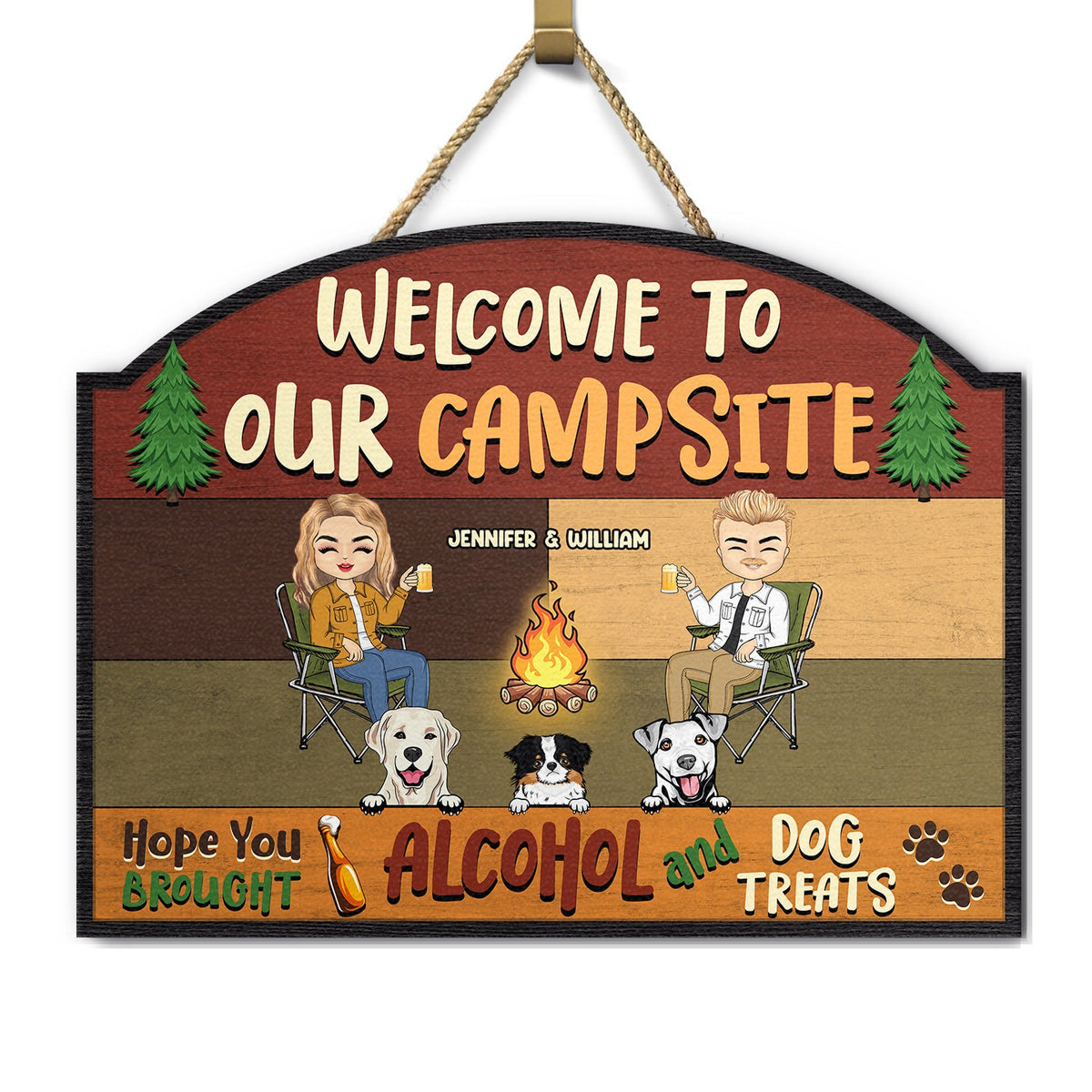 Bienvenue sur notre camping Friandises pour chiens - Cadeau pour couples - Panneau en bois personnalisé en forme de cœur
