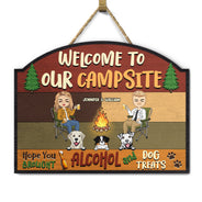 Bienvenue sur notre camping Friandises pour chiens - Cadeau pour couples - Panneau en bois personnalisé en forme de cœur