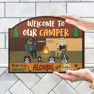 Bienvenue sur notre camping Friandises pour chiens - Cadeau pour couples - Panneau en bois personnalisé en forme de cœur