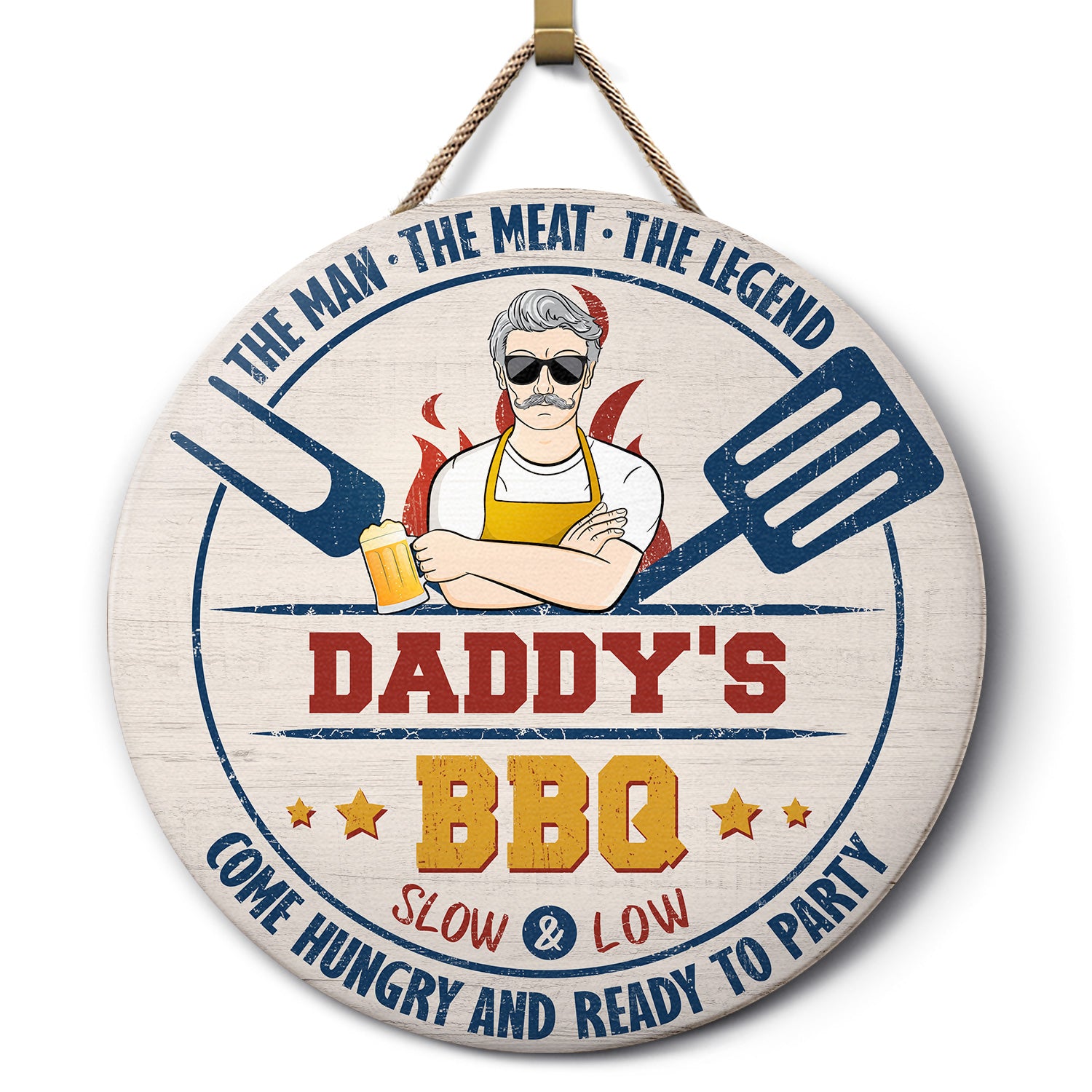Grilling The Man The Meat The Legend - Gift For Father And Grandpa - Personalized Custom Wood Circle Sign