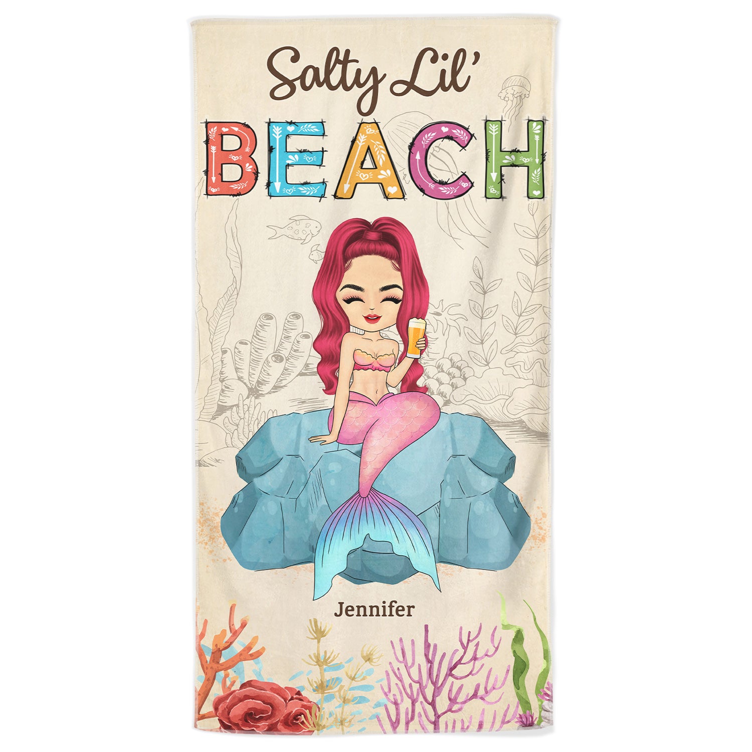 Mermaid Beach Salty Lil Beach - Gift For Beach Lovers - Personalized Custom Beach Towel
