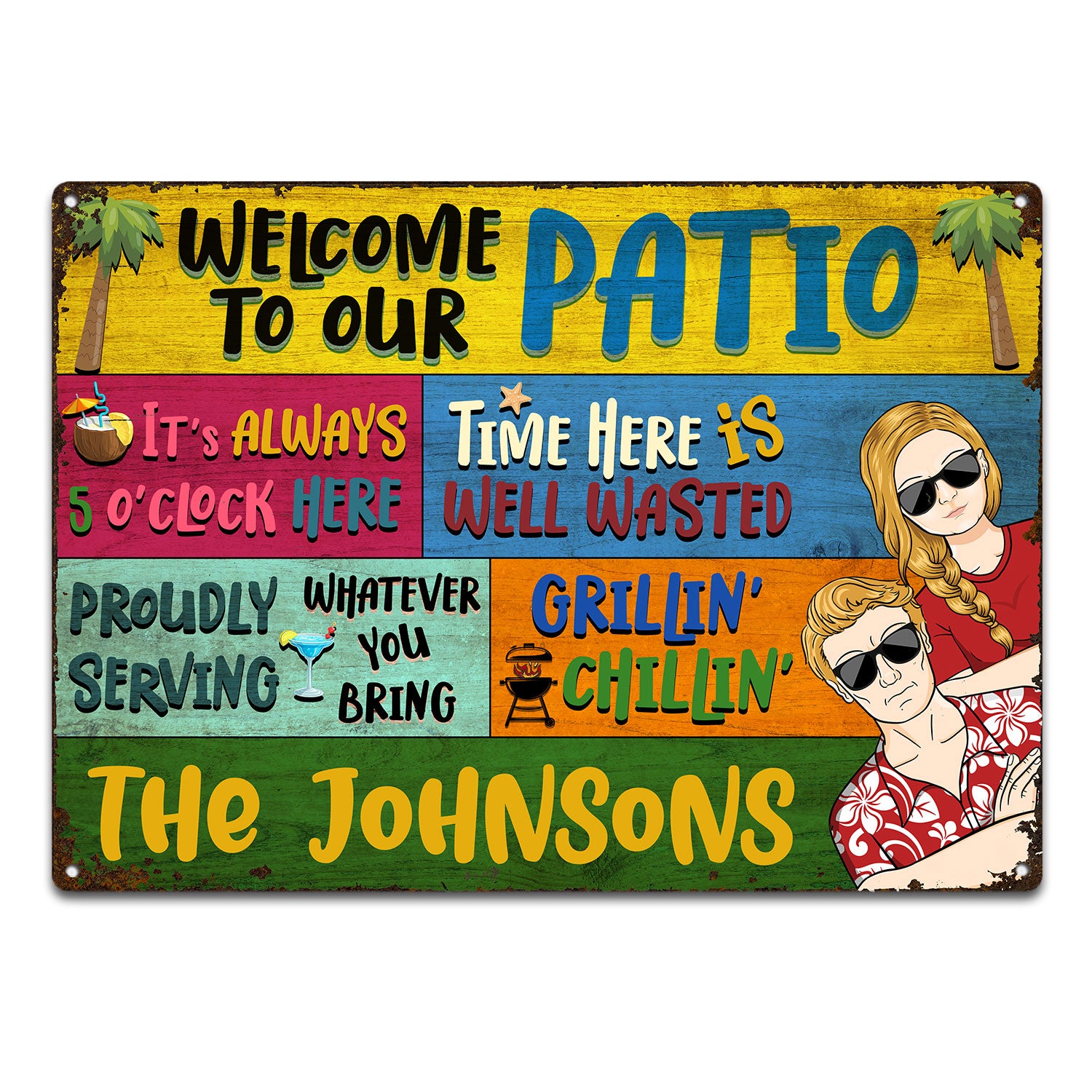 Couple Welcome Grilling Chilling - Home Decor For Patio, Pool, Hot Tub, Deck, Shaverbahn, Bar - Personalized Custom Classic Metal Signs