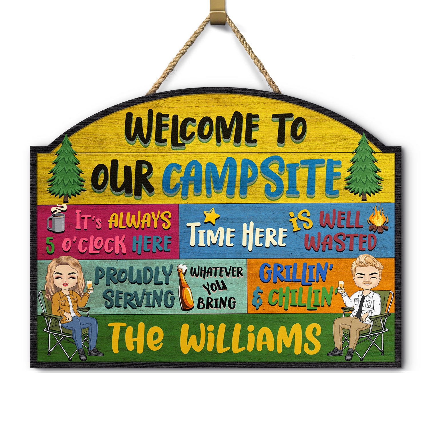 Welcome Grilling Chilling - Camping Decor For Couple - Personalized Custom Shaped Wood Sign