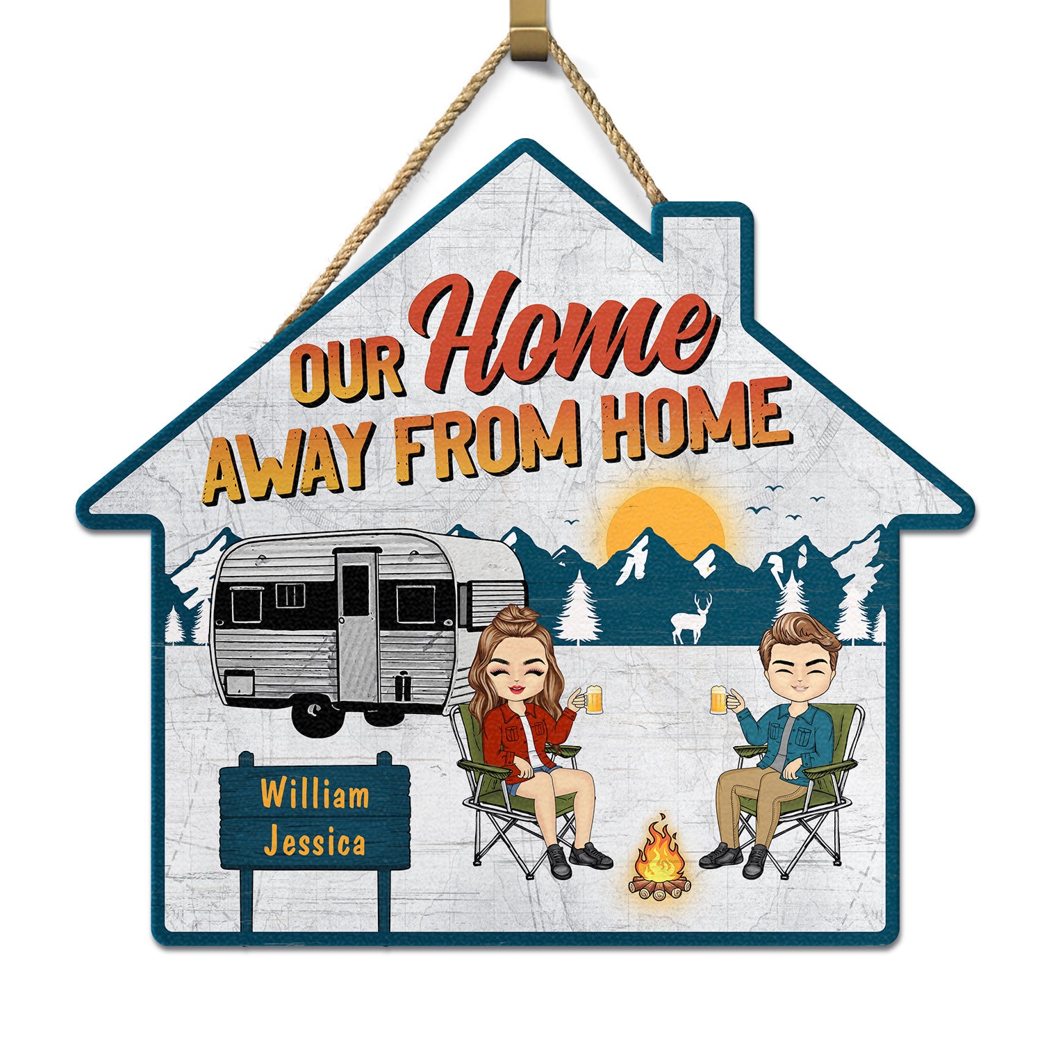 Camping Home Away From Home - Gift For Couples - Personalized Custom Shaped Wood Sign