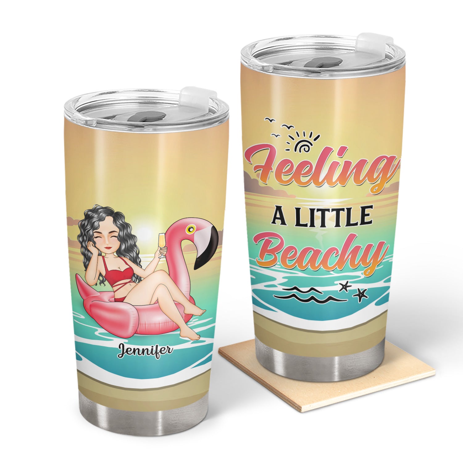 Beach Flamingo Feeling A Little Beachy - Gift For Yourself, Beach Lovers - Personalized Tumbler