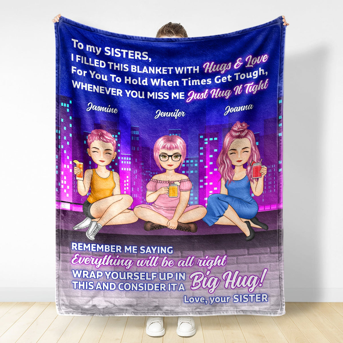 Couverture « Sister Building Hug This » - Cadeau pour sœur - Couverture polaire personnalisée