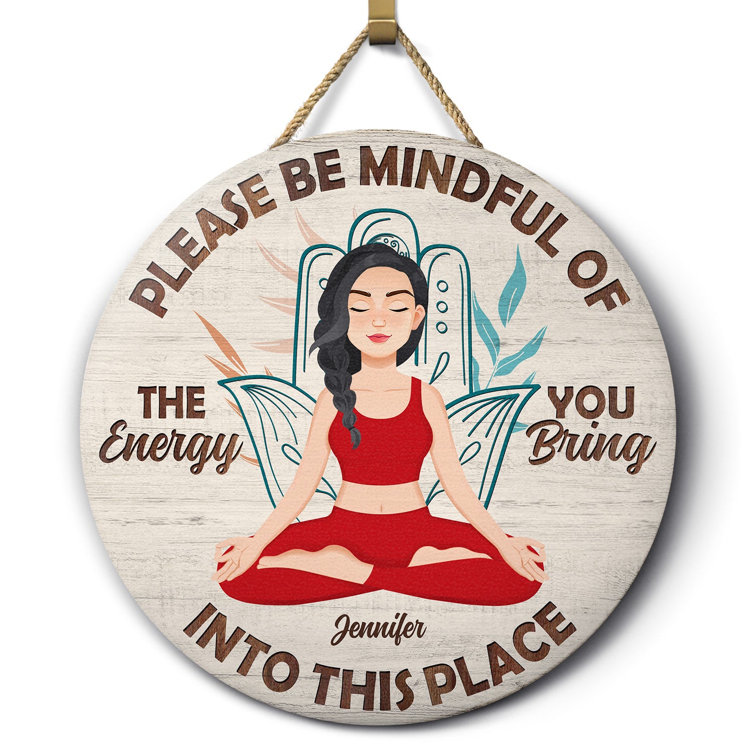 Please Be Mindful - Gift For Yoga Lovers - Personalized Wood Circle Sign