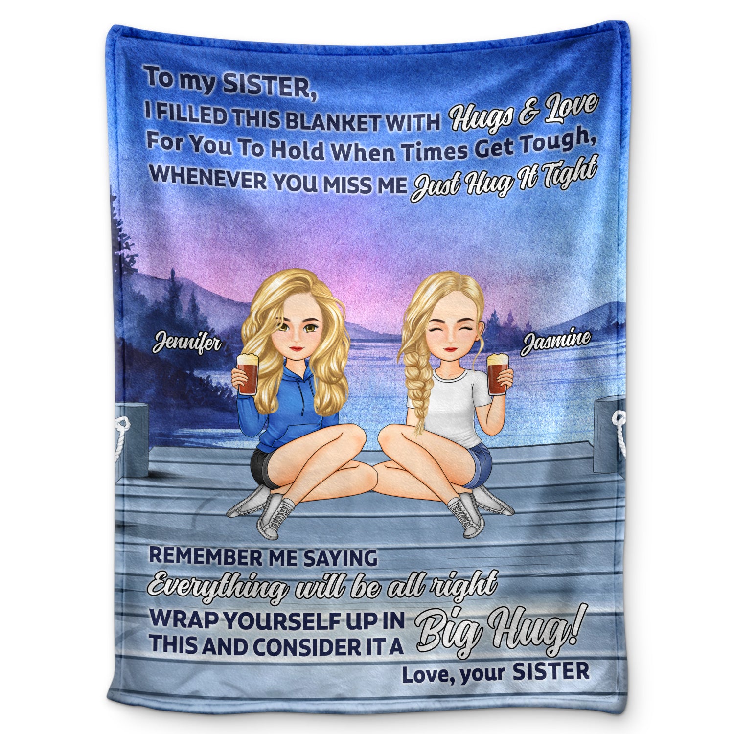 Lake Sister Hug This Blanket - Gift For Sister - Personalized Fleece Blanket