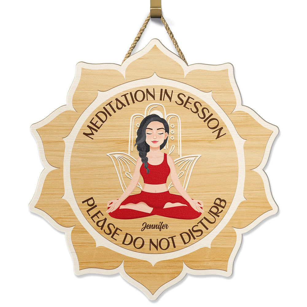 Meditation In Session - Gift For Yoga Lovers - Personalized Custom Shaped Wood Sign