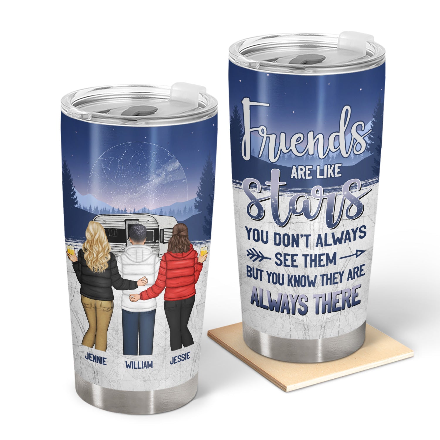 Star Map Winter Camping Friends Are Like Stars - Gift For Bestie - Personalized Tumbler
