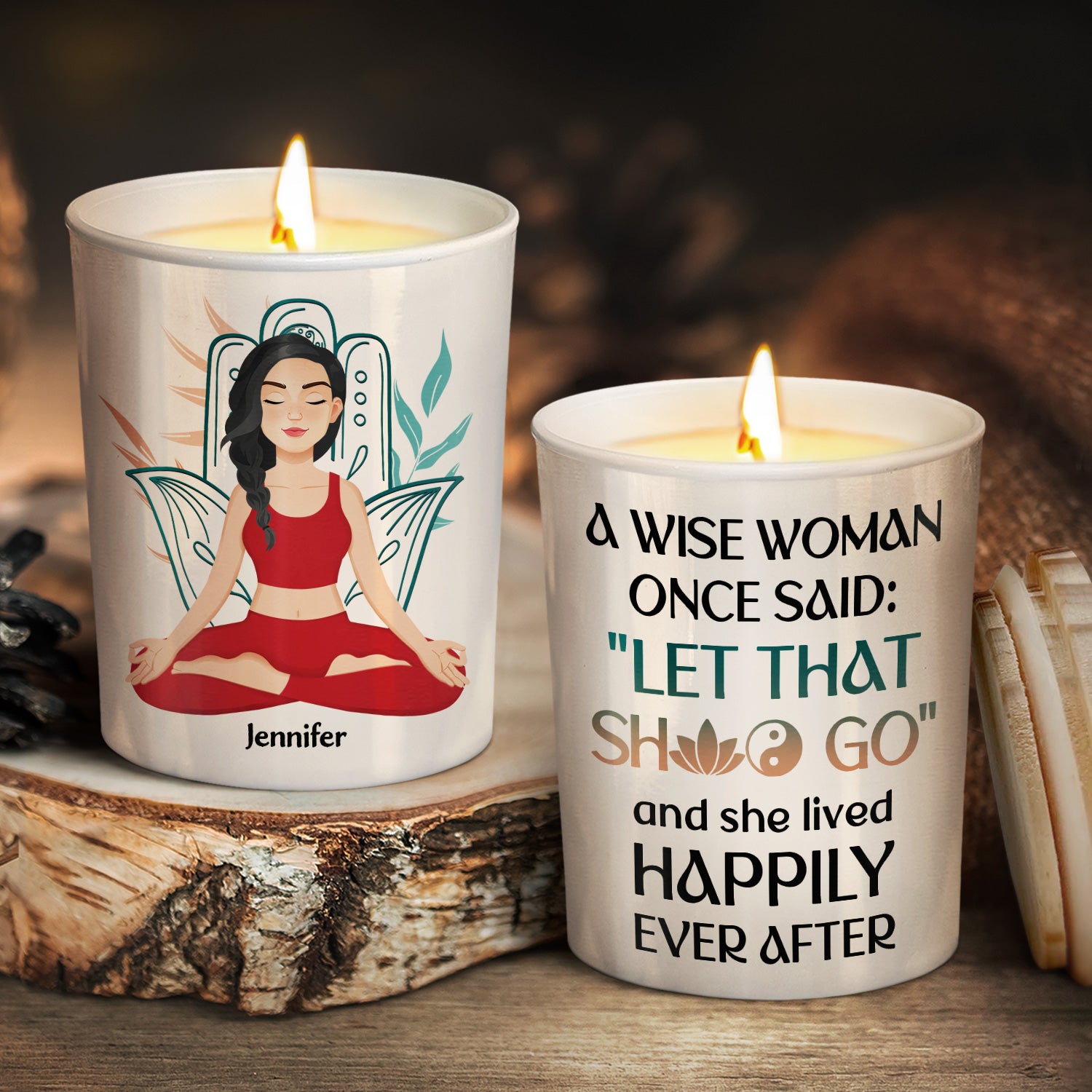 Yoga A Wise Woman Once Said - Gift For Yoga Lovers - Personalized Scented Candle With Wooden Lid