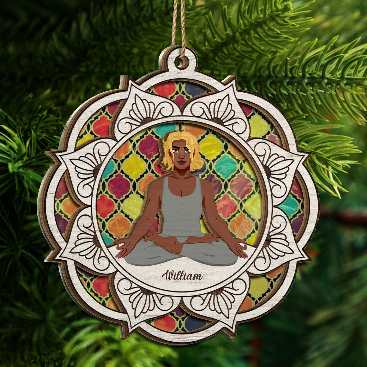 Yoga Mandala - Gift For Yoga Lovers - Personalized Suncatcher Ornament