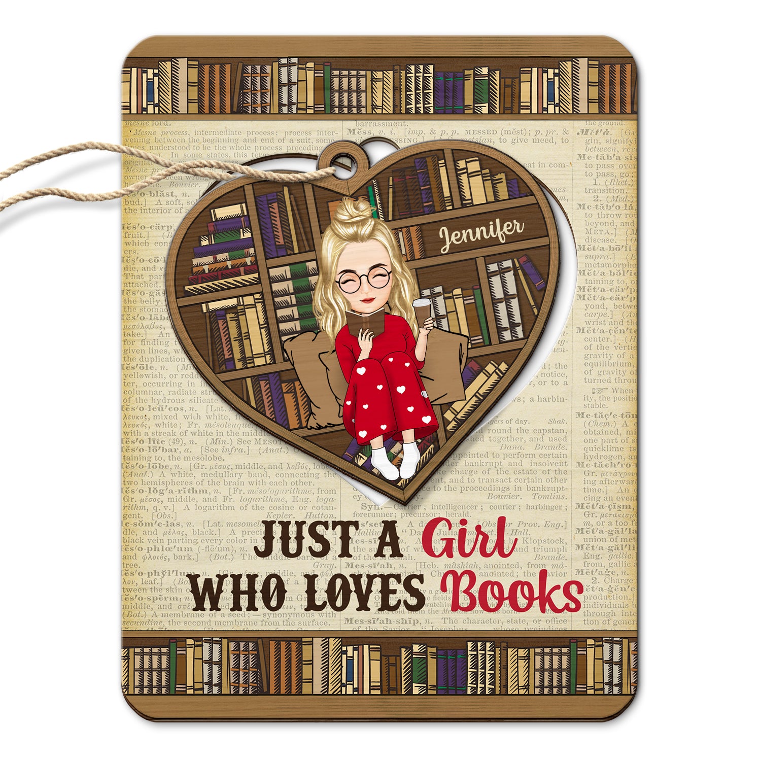 Reading Girl Boy Just A Girl Who Loves Books - Gift For Reading Lovers, Book Lovers - Personalized Wooden Card With Pop Out Ornament